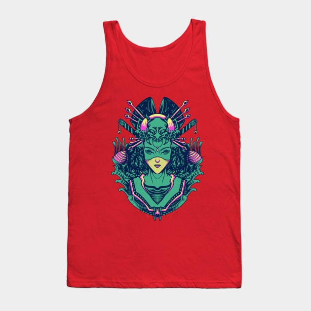 Japanese girl illustration Tank Top by Mako Design 